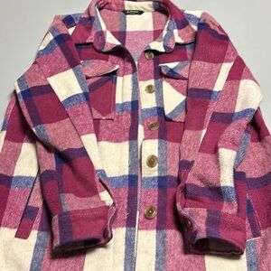 Stylish Plaid Women's Jacket in Pink and Blue